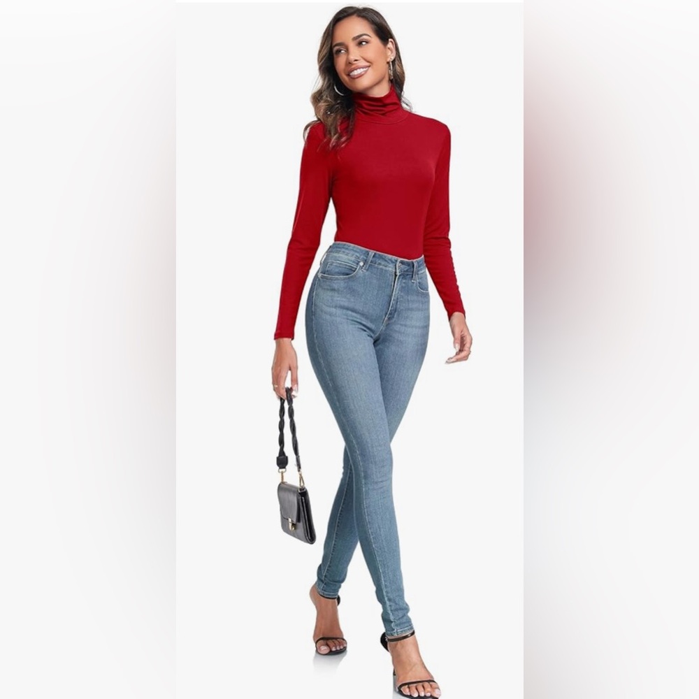Red Long Sleeve Turtleneck Top